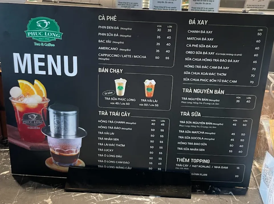 Menu Phúc Long Cần Thơ