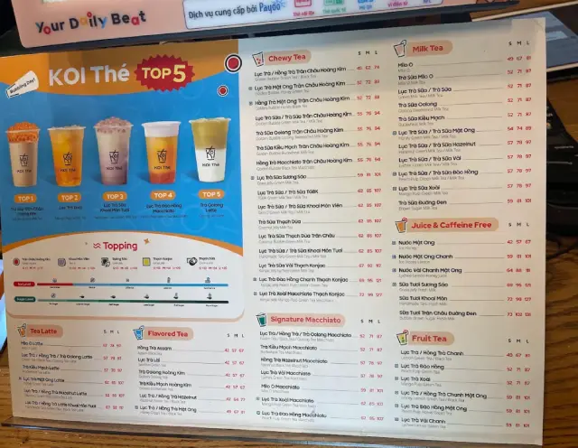 Menu KOI Thé Cần Thơ có gì?