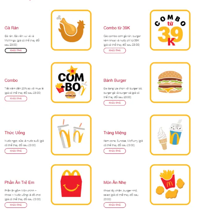 Menu chính MCDonal’s Cần Thơ có gì?