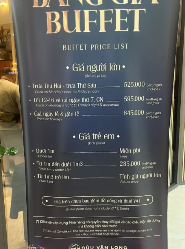 Bảng giá Buffet Cửu Vân Long Premium Cần Thơ mới nhất